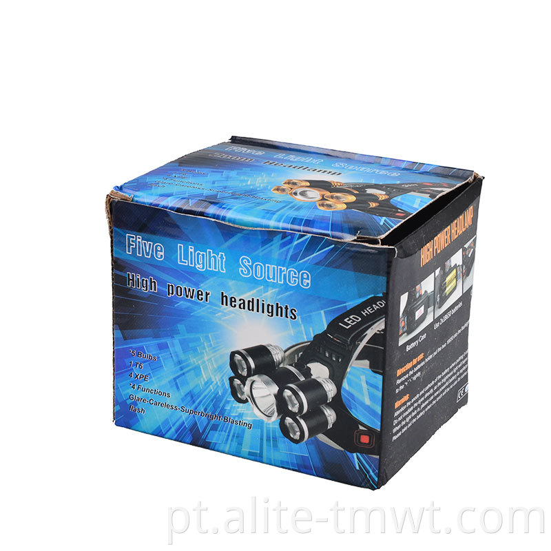 5 LED Headlamp T6 4XR2 LED ZOOM 18650 Recarregável High Power Water impermeabilizada faróis de LED